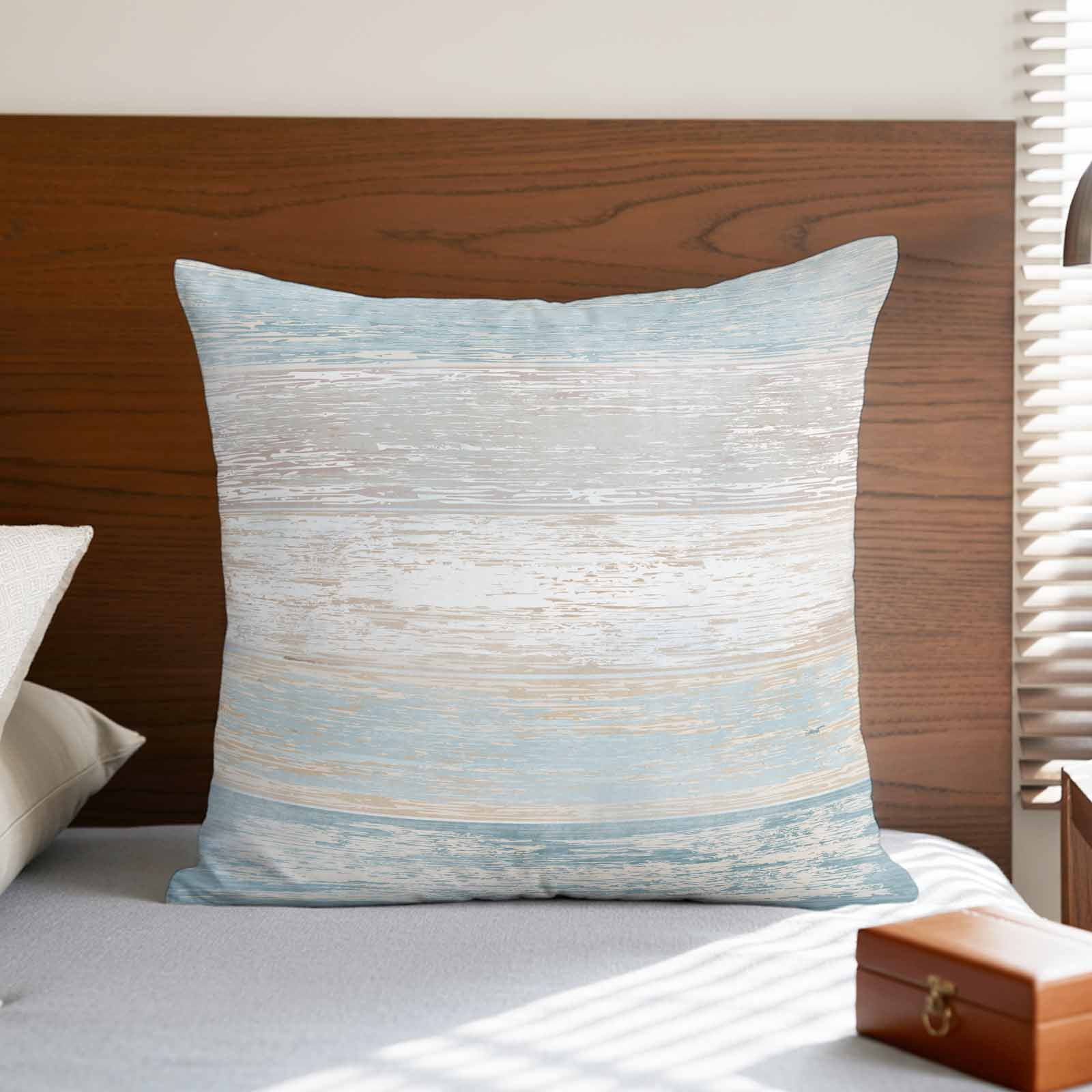 Pillow Covers 26x26 Inch, Blue Beige Farmhouse Linen Pillowcase with Invisible Zipper, Vintage Wooden Striped Decorative Throw Pillow Covers Cushion Case for Couch Sofa Bed Living Room