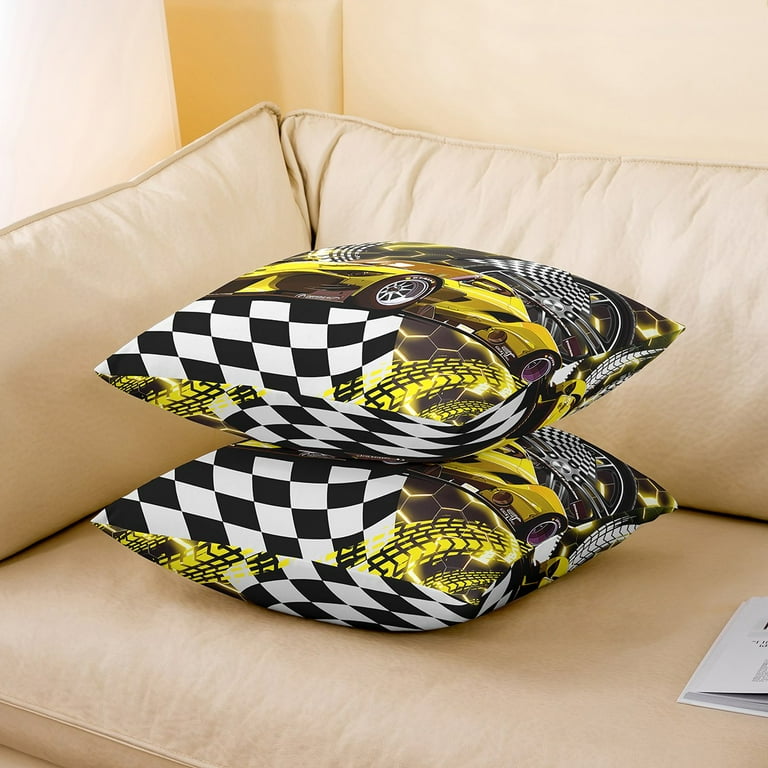 YST Yellow Neon Honeycomb Throw Pillow Covers 16x16 inch set of 2 Sports Car Pillow Covers Glitter Beehive Geometric Hexagon Cushion Covers for Boys Black White Grid Lattice Cushion Cases Walmart