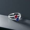 thumbnail image 4 of Gem Stone King 925 Sterling Silver Created Ruby and Blue Created Sapphire Two Stone Ring for Women | 1.41 Cttw | Oval 6X4MM (Size 5), 4 of 4
