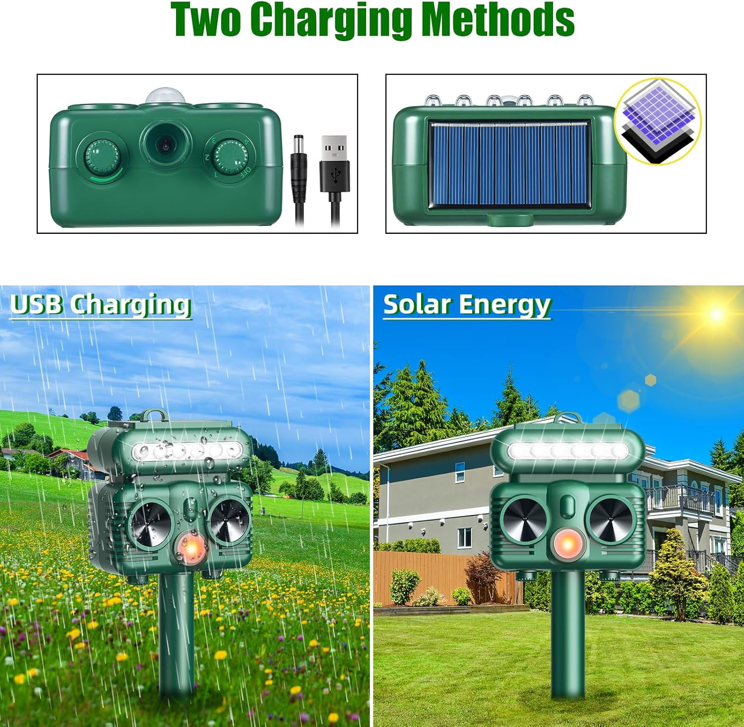 Ultrasonic Animal Repellent, Solar Animal Repeller Outdoor with Motion Sensor Flashing Light, Waterproof Cat Fox Squirrel Skunk Dog Rabbit Moles Deterrent for Garden Lawn Yard Patio
