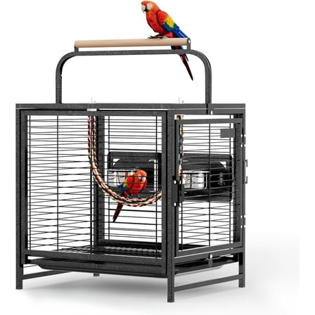 VINGLI Bird Cage, 25 inch Wrought Iron Bird Travel Carrier, Cage with Handle for Parakeets, Parrot, Lovebirds, Finches, Small/Medium Birds