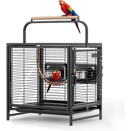 VINGLI Bird Cage, 25 inch Wrought Iron Bird Travel Carrier, Cage with Handle for Parakeets, Parrot, Lovebirds, Finches, Small/Medium Birds