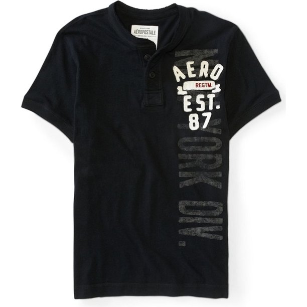 Camiseta para hombre Aeropostale Aero Est 87 SS Henley color negro pequeña