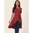 thumbnail image 2 of Unique Bargains Women's High Low Hem Tie Waist Asymmetrical Irregular Hem Blouse M Wine Red, 2 of 6
