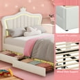 thumbnail image 6 of Full Size Led Bed with Drawers, Upholstered Full Bed Frame with Adjustable Headboard, Cute White Princess Bed with Crown Design for Girls, LED Full Frame with Storage, 6 of 10