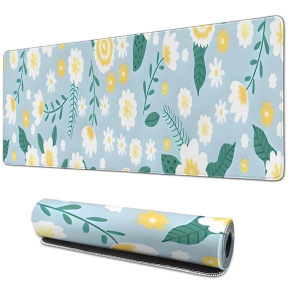 Long Mouse Pads for Desk,Pioneer Flower Floral Print Pattern Desk Mats on Top Of Desks, Desk Mouse Pad Extra Large with 3mm Non-Slip Base and Stitched Edge for Gaming,Office,Work,Home 31.5"x11.8"