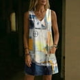 thumbnail image 6 of Summer Short Dresses for Women Plus Size Floral Printed V-Neck Sleeveless Casual Loose Summer Vacation Beach Sundresses with Pockets, 6 of 8