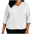 thumbnail image 2 of thefmos Women's V Neck 3/4 Sleeve Pullover Blouse with Pocket Plus Size Solid Color Casual Top Trendy Fall Spring Outfit, White 2XL, 2 of 7