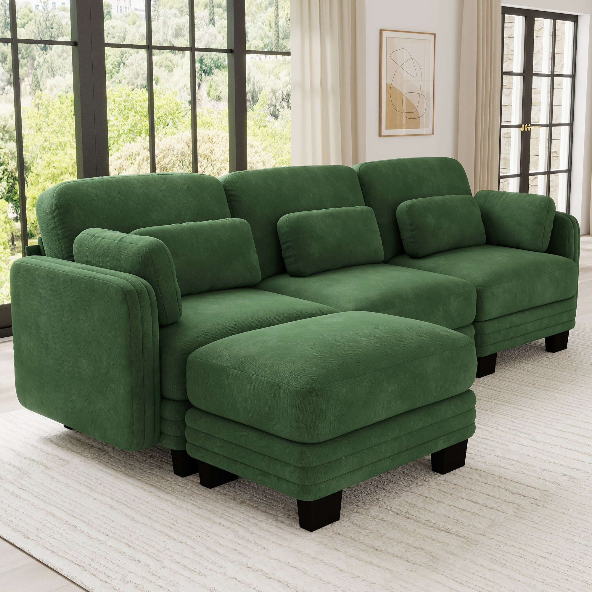 100" L Shape Modern Modular Sectional 3 Seater Sofa Couch with Movable Ottoman and 5 Pillows
