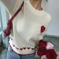thumbnail image 5 of Women'S Cute Heart Pattern Pullover Crewneck Sweaters Casual Long Sleeve Loose Fall Knitted Jumper Tops White M, 5 of 7