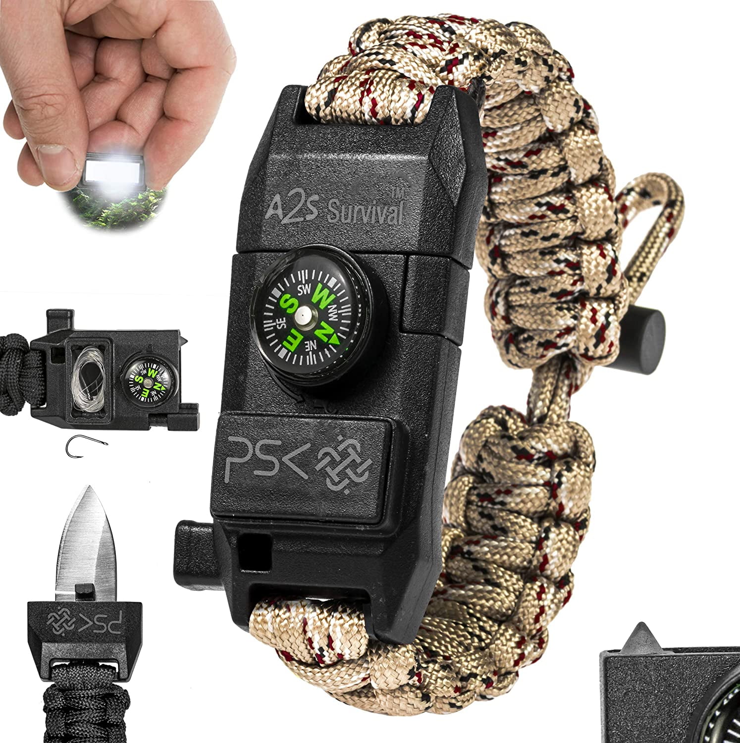8 in1 Reflective Paracord Survival Bracelet Fire Starter Fishing Kits Snare Fil 