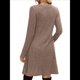 thumbnail image 4 of Vestido de Larga para Mujer, Cuello Redondo, Cintura Alta, Túnica con Bolsillos Caqui M, 4 of 6
