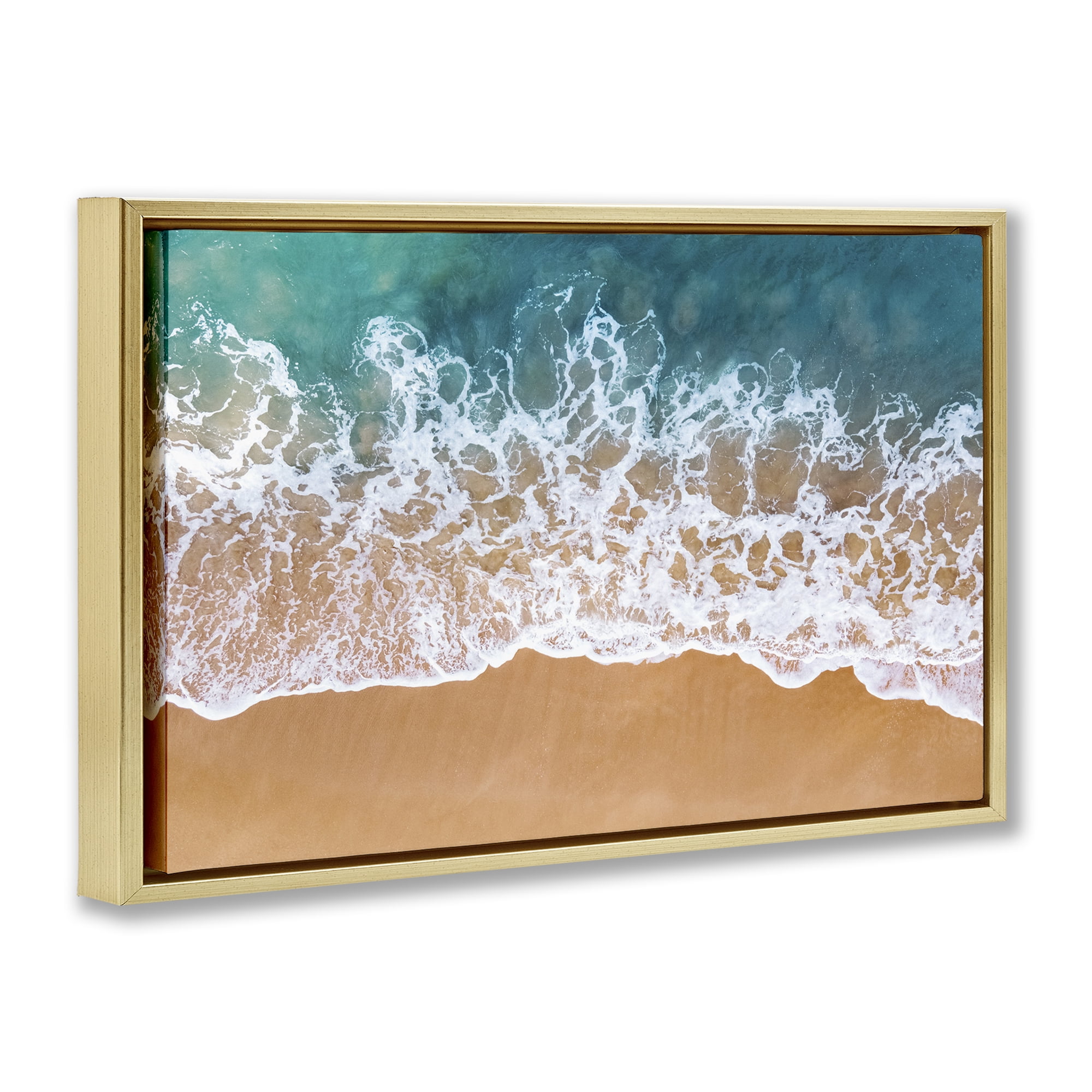 Stupell Industries Aerial Beach Foam Landscape & Nature Photography Gold Floater Framed Canvas Art Print Wall Art, 31 x 21