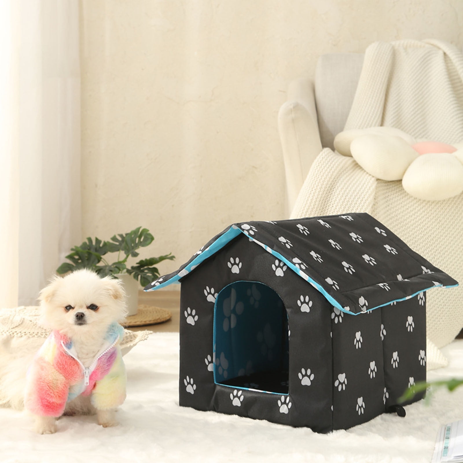 Matoen Dog House with Removable Canopy Shade Tent, Indoor and Outdoor Dog Cot Cat House Pet Shelter, Portable Waterproof for Small Medium Dogs