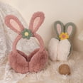 thumbnail image 4 of Orejeras Plegables Cálidas Y Resistentes Al Frío De Invierno para Mujer Orejeras De Felpa Lindas Y Pequeñas Flores - Albaricoque, 4 of 5