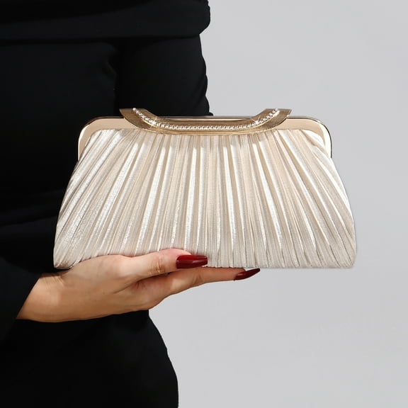 Jaucin Fashionable Women's Pleated Clutch Shell Shaped Mini Crossbody Bag Elegant Evening Handbag Wedding Party Purse with Chain Shoulder Strap
