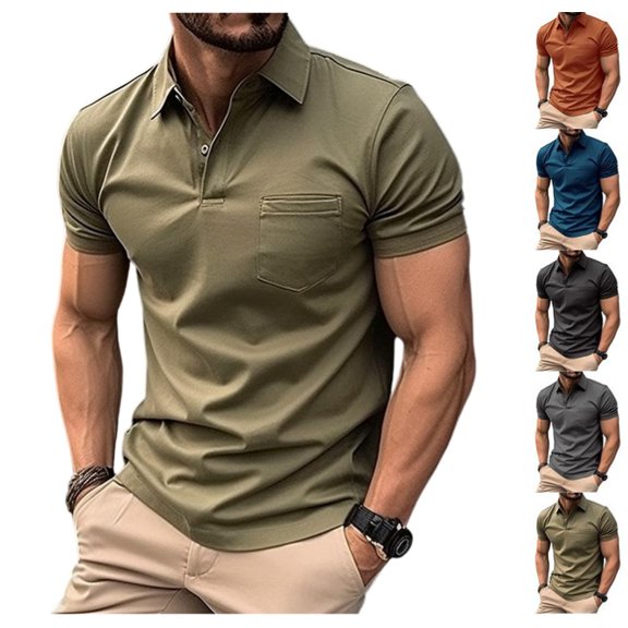 Mens Polo Shirts with Pocket Mens Golf Shirt Short Sleeve Performance Dry Fit Golf Work Athletic Polos Army Green XXL