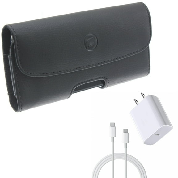 18W Fast Home Charger w Case Belt Clip for Samsung Galaxy S21,S20 - PD Type-C 6ft USB-C Cable , Leather Holster Cover