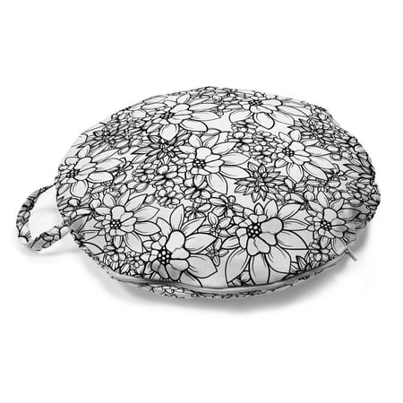 

Floral Vintage Round Floor Cushion with Handle Digitally Generated Monochrome Flowers on Plain Background Decorative Pillow for Living Room & Dorms 18 Round Charcoal Grey and White by Ambesonne