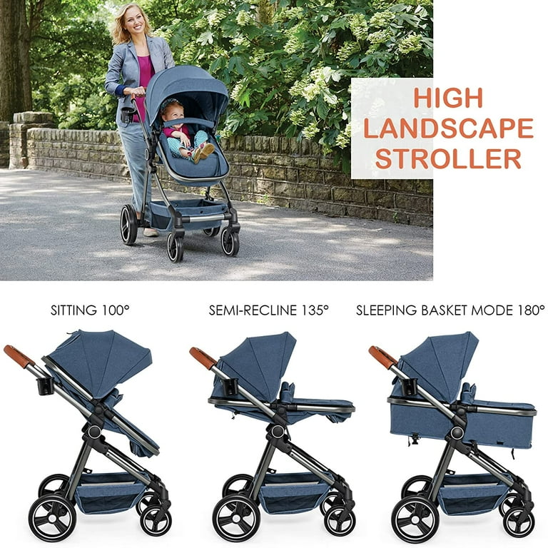 INFANS 2 in 1 High Landscape Convertible Baby Stroller Newborn Reversible Bassinet Pram Foldable Pushchair with Adjustable Canopy Aluminum