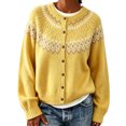 thumbnail image 2 of Sweater for Women Crew Neck Button Down Cardigan Fair Isle Knit Long Sleeve Relaxed Fit Casual Fall Pullover, 2 of 5