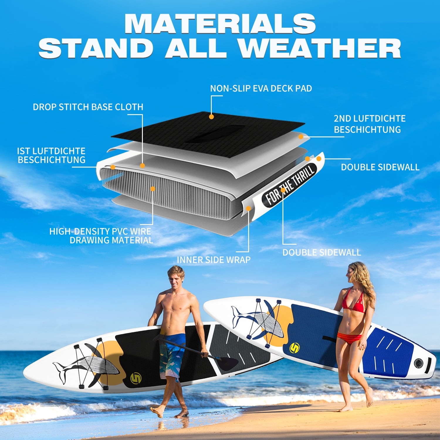 Santasup Stand Up Paddle Board Black Whale Inflatable Paddle Board for Adults, 10ft Yoga Blow Up Board, Sup Board with Accessories, Non-Slip Deck, Travel Backpack Wide Stance