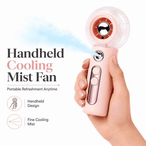 Tendiren Portable Handheld Misting Fan, Rechargeable Personal Mini Fan with Mist, 4 Speed Turbo Powerful Cooling Fans with Water Spray Tank for Travel, Home, Office, Outdoor, Camping, Beach (White)