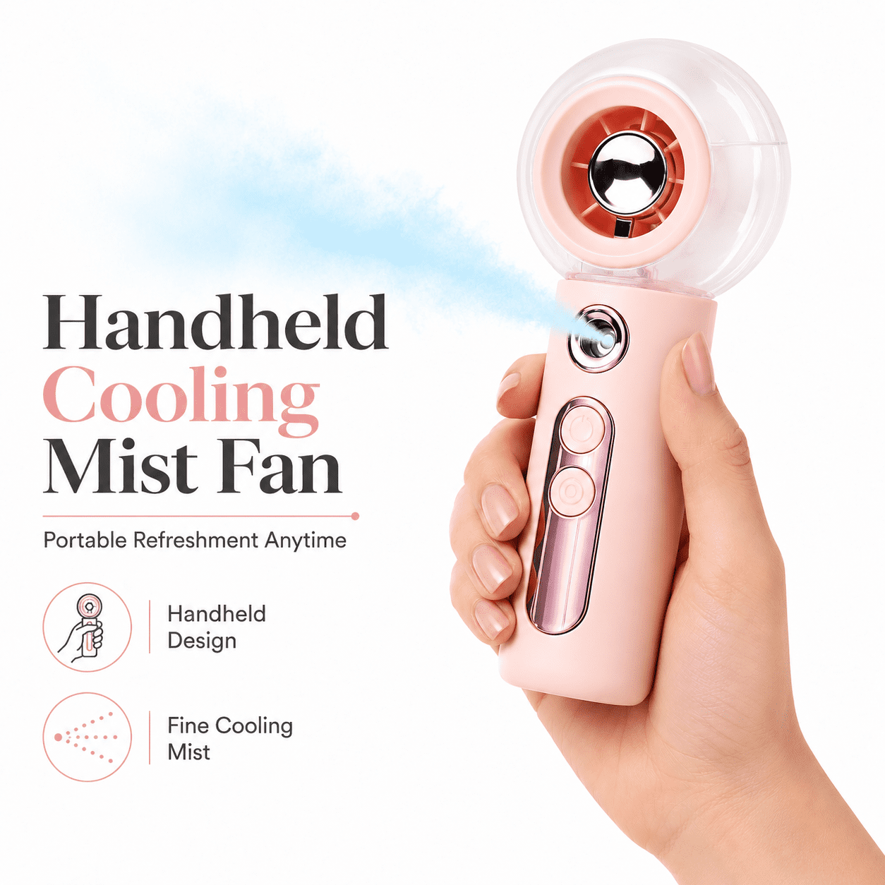 Tendiren Portable Handheld Misting Fan, Rechargeable Personal Mini Fan with Mist, 4 Speed Turbo Powerful Cooling Fans with Water Spray Tank for Travel, Home, Office, Outdoor, Camping, Beach (White)