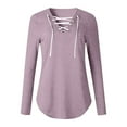 thumbnail image 3 of AMERTEER Women‘s Solid Color Long Sleeve Printed Top Pink M, 3 of 4