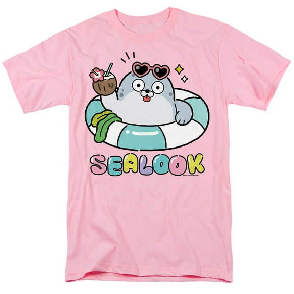 Sealook Vacation Seal Unisex Adult T Shirt, Pink, 2X-Large