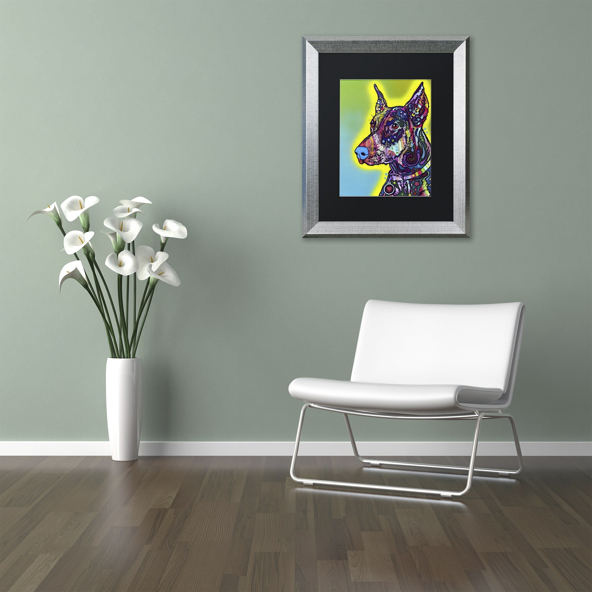 Trademark Fine Art "Doberman" Canvas Art by Dean Russo, Black Matte, Silver Frame