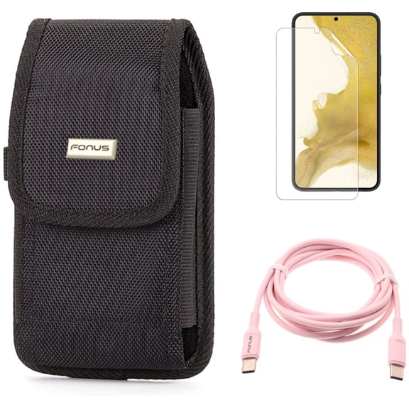 For Samsung Galaxy S21 (6.2") - Anti-Glare TPU Film Matte Screen Protector   Holster Rugged Case Belt Clip   PD Fast Charger USB-C to Type-C Pink 6ft Long Cable