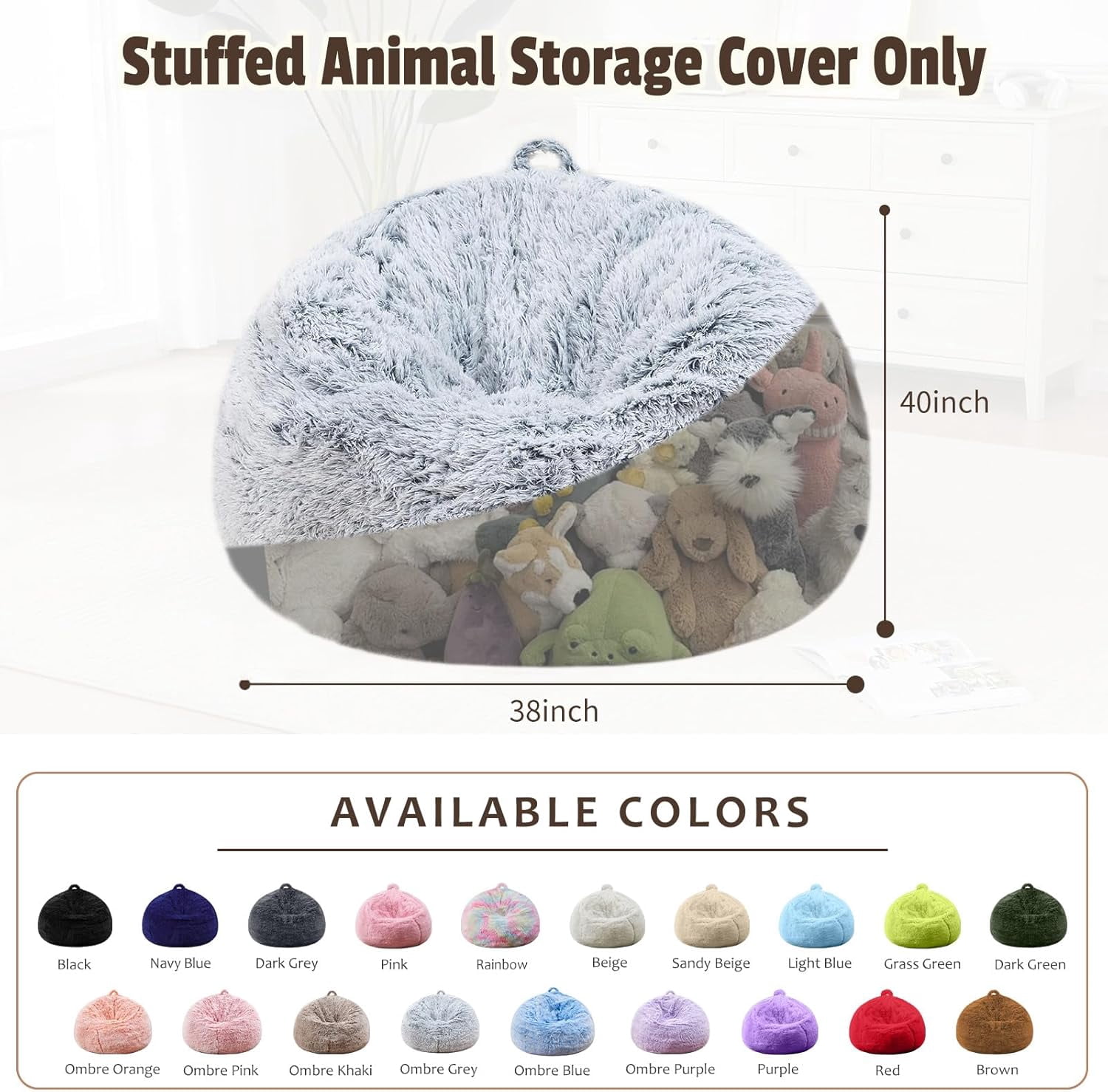 Comfy Soft Bean Bag Chair Cover for Teens Adults Boys, Living Room Furniture No Filler Cover Only, Stuffed Animal Bean Bag Chair with Side Pocket Anti-Slip Bottom