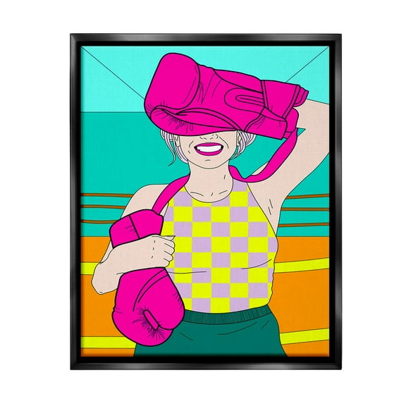 Stupell Industries Bold Kickboxing Woman Sports Painting Black Floater Framed Canvas Art Print Wall Art, 17 x 21