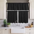 thumbnail image 4 of 3 Piece Kitchen Curtains and Valances Set Solid Black Cafe Curtains 36 Inch Length Retro Minimalism Abstract Denim Texture Valance & Tier Curtain for Living Room Bedroom Window 54"x18"+27"x36"*2, 4 of 6