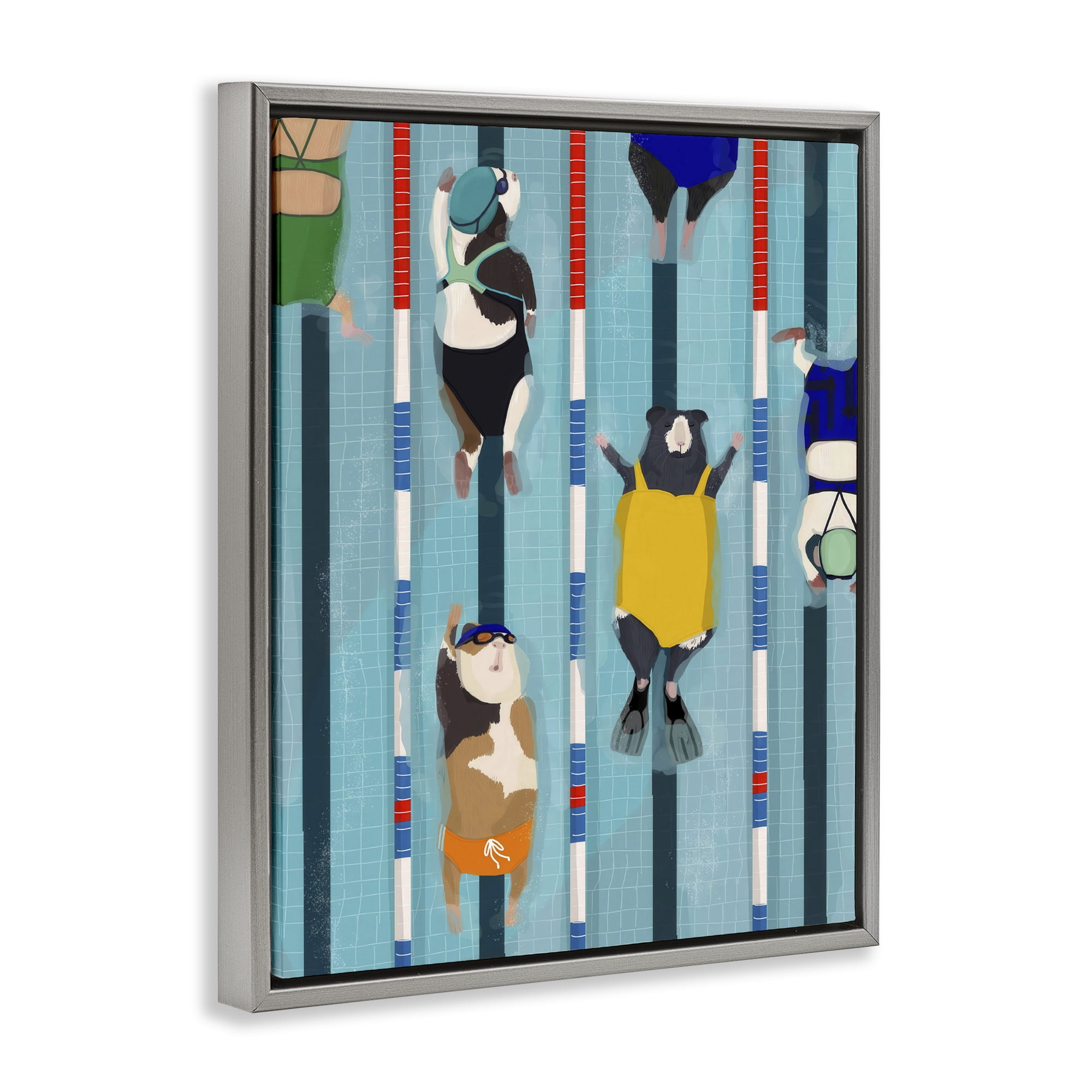 Stupell Industries Guinea Pigs at Lido Gray Framed Floater Canvas Wall Art, design by Hanna Melin