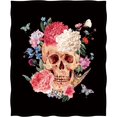 thumbnail image 2 of Skull Flower Blanket Gifts for Women Girls Men Decor for Home Bedroom Living Room Halloween Travelling, Soft Fuzzy Comfortable Lightweight Throw Plush Blankets Black 50"x60", 2 of 5