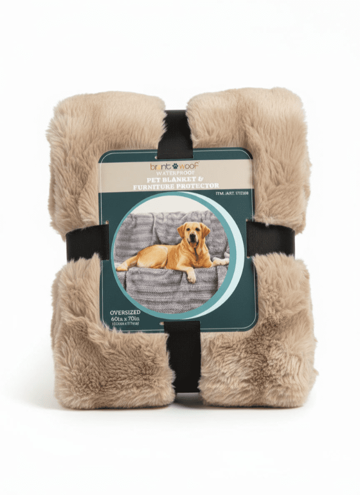 Brentwoof Oversized Waterproof Pet Blanket and Furniture Protector, 60x70, Reversible Plush Throw, Taupe