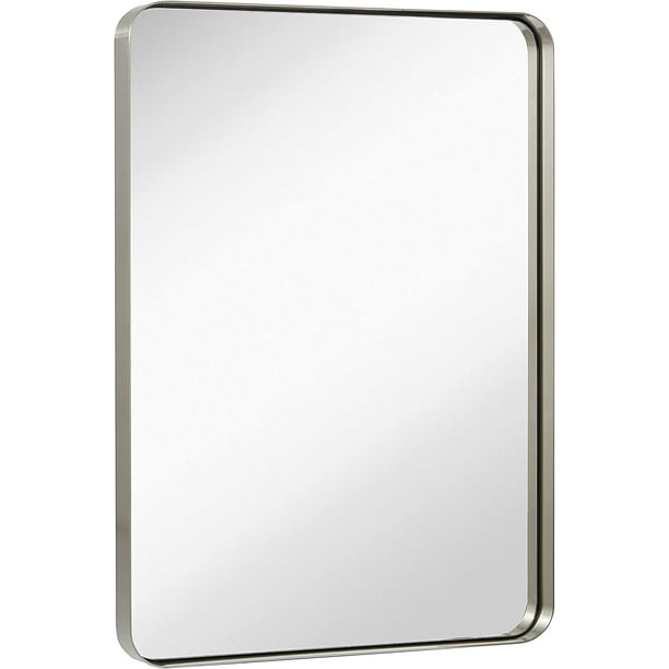 Hamilton Hills Contemporary Brushed Metal Wall Mirror Glass Panel