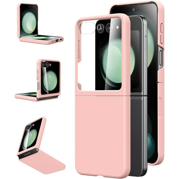 for Samsung Galaxy Z Flip 5 Case with Built-in Screen Protector, Ultra Thin Slim Fit Matte PC with Unobstructed Screen Window Protective Cover for Samsung Galaxy Z Flip5 5G 2023 (Pink)