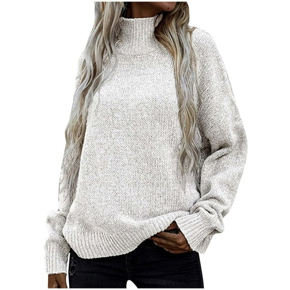 ShomPort Women's Turtleneck Sweaters Fall Casual Essential Solid Color Long Sleeve Knitted Pullover Jumper Tops