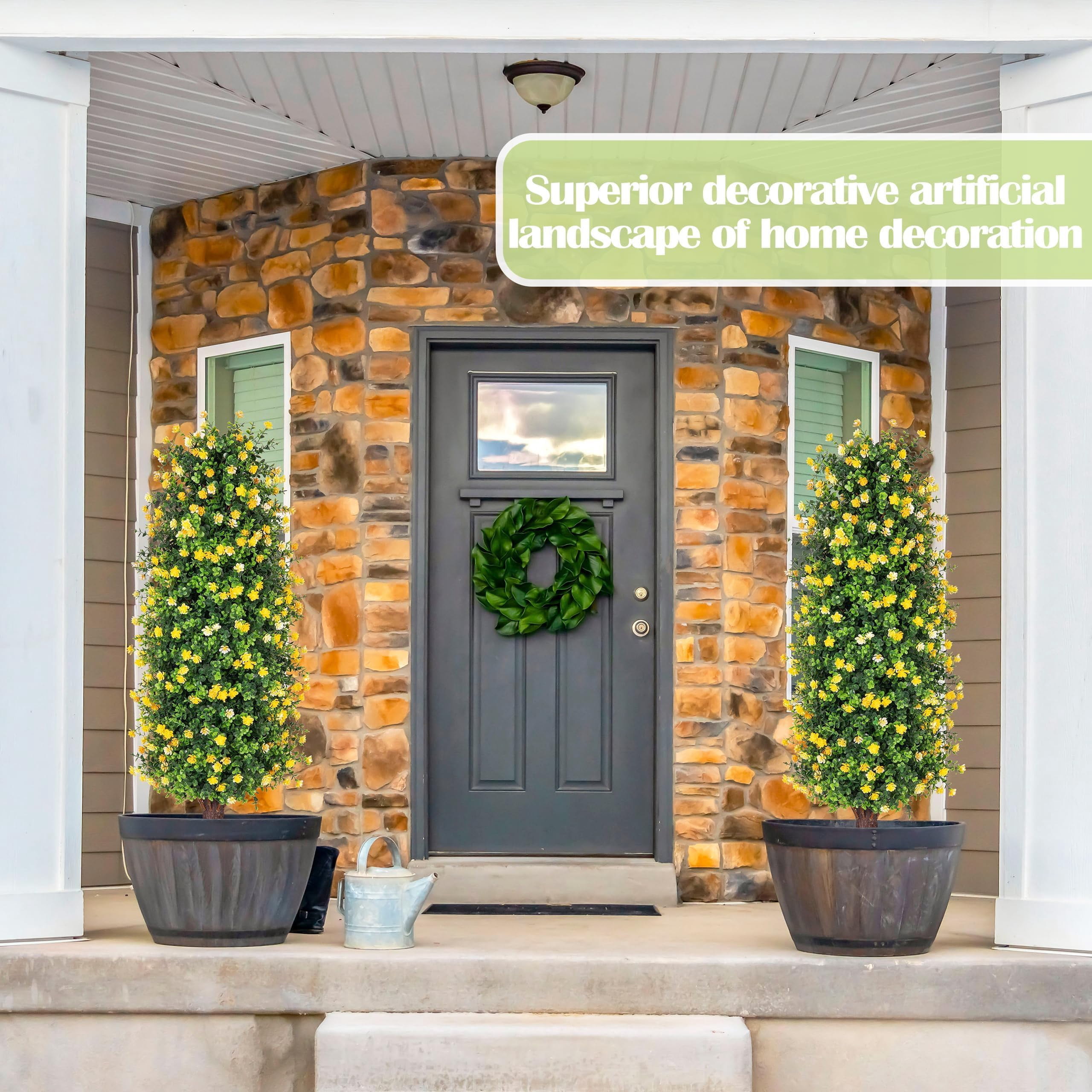 Bibana Artificial Rose Tree 3FT- Fake Floral Plant Tree in Pot- Decorative Topiary Plant - Cement Filled Potted Faux Flower Plant for Home Office Porch Decor Indoor Outdoor(set of 2)