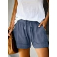 thumbnail image 5 of SHEWIN Drawstring Shorts Women High Waisted Comfy Casual Loose Elastic Waist Pocketed Short Pants Blue, 5 of 7