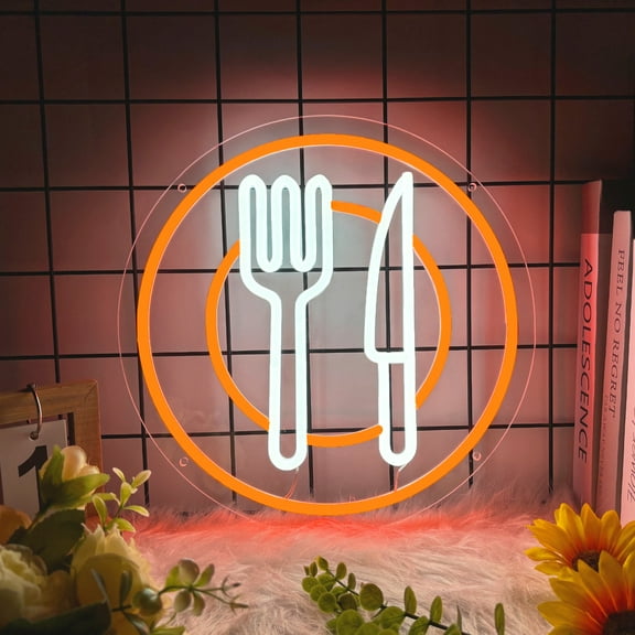 Dining Plate Neon Sign Dimmable Eat Led Light for Wall Decor Kitchen Decor Usb Powered Business Neon Light for Restaurant Store Snack Shop Fast Food Sign