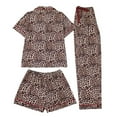 thumbnail image 4 of YMNXA Pajamas For Women Set Short Sleeve Lapel Buttons Leopard Print Tops Shorts Pants Soft 3 Piece Outfit For Home Relaxation And Nightwear Brown L, 4 of 9