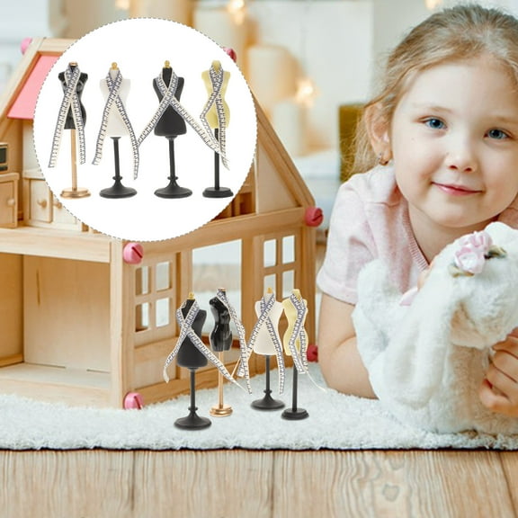 Luxshiny 4-Pack Mini Mannequin Dress Forms for Sewing and Jewelry Display, Black Design for Kids Bedroom Decor