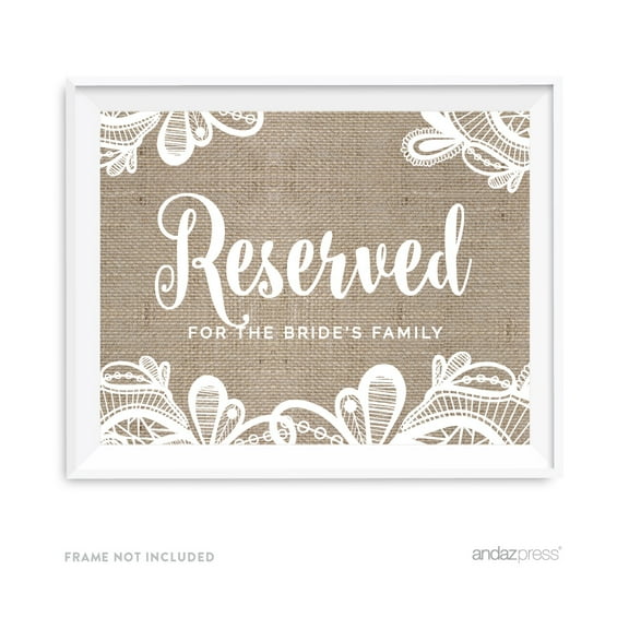 Reserved For The Bride's Family Burlap Lace Wedding Party Signs