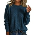 thumbnail image 2 of YMNXA Womens Sweaters Long Sleeve Round Neck Solid Color Sequins Knit Loose Fit Top For Casual Daily Wear Blue Xl, 2 of 4