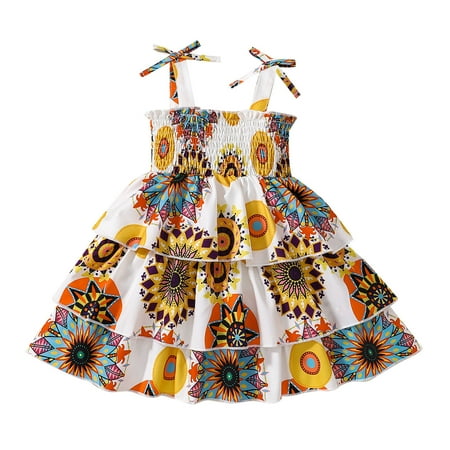 

XINSHIDE Kids Girls Dress Toddler Beach Bohemia Floral Strap Sleeveless Princess Girls Dress Bowknot Cloths Baby Girl Clothes
