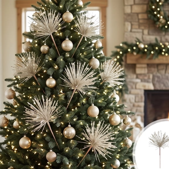 Holiday Glitter Decorative Spray Pick, Elegant Vase Arrangement Tinsel Accent, Wreath Centerpiece Shimmer Spray Decor, Flexible Festive Tassel Branch Pick for Vase, Mantel and Centerpiece, Rose Gold